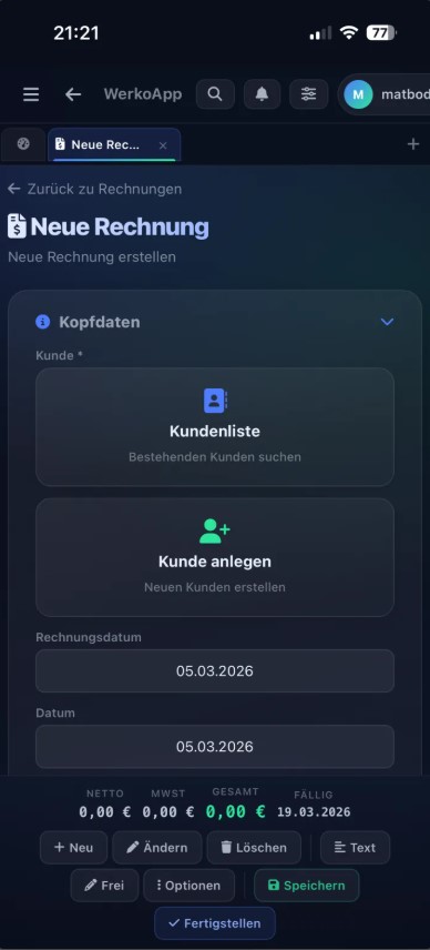 Rechnung unterwegs am Handy